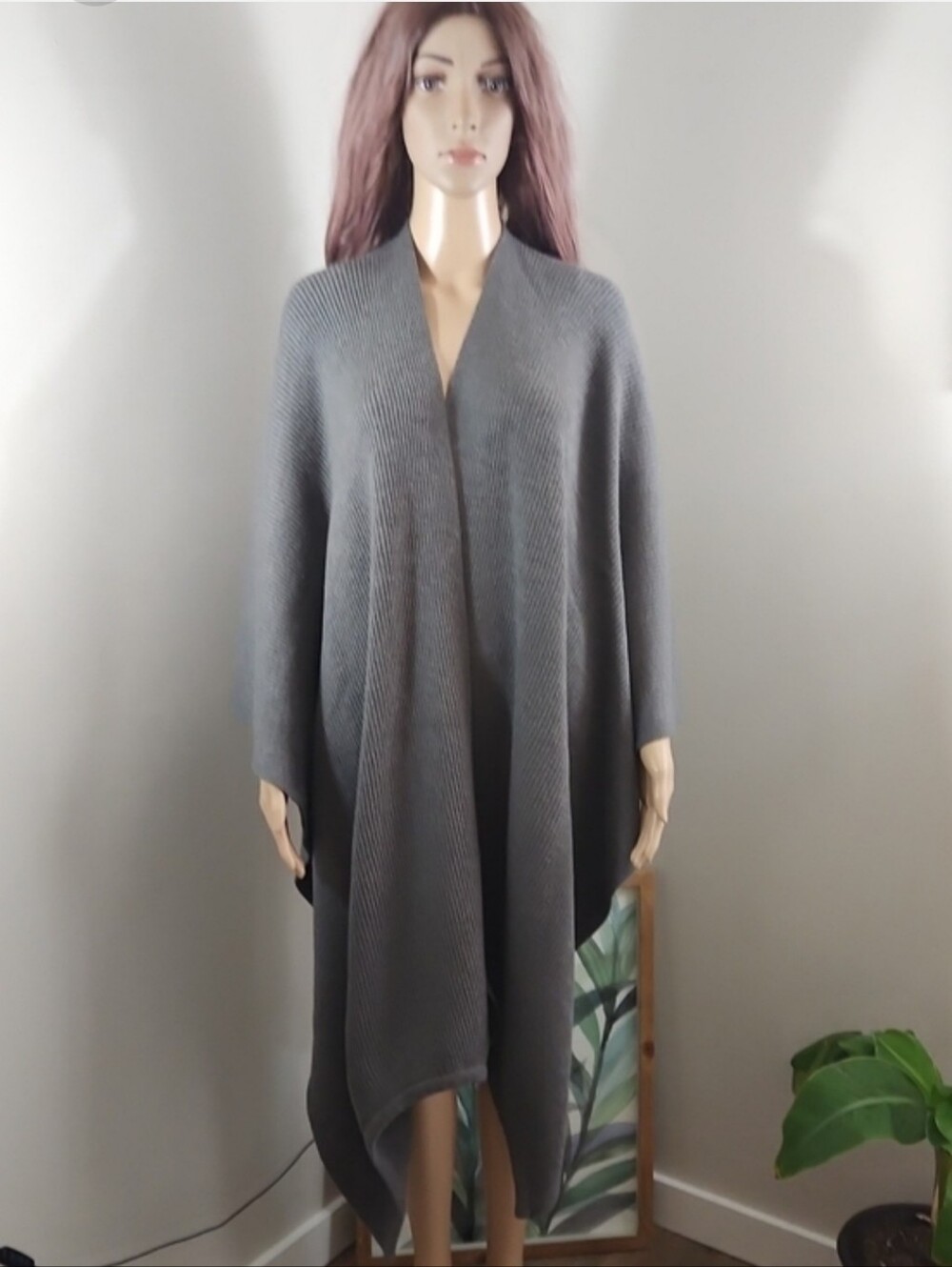 Emporio Armani Wool Gray Open-Front Knit Poncho Wrap